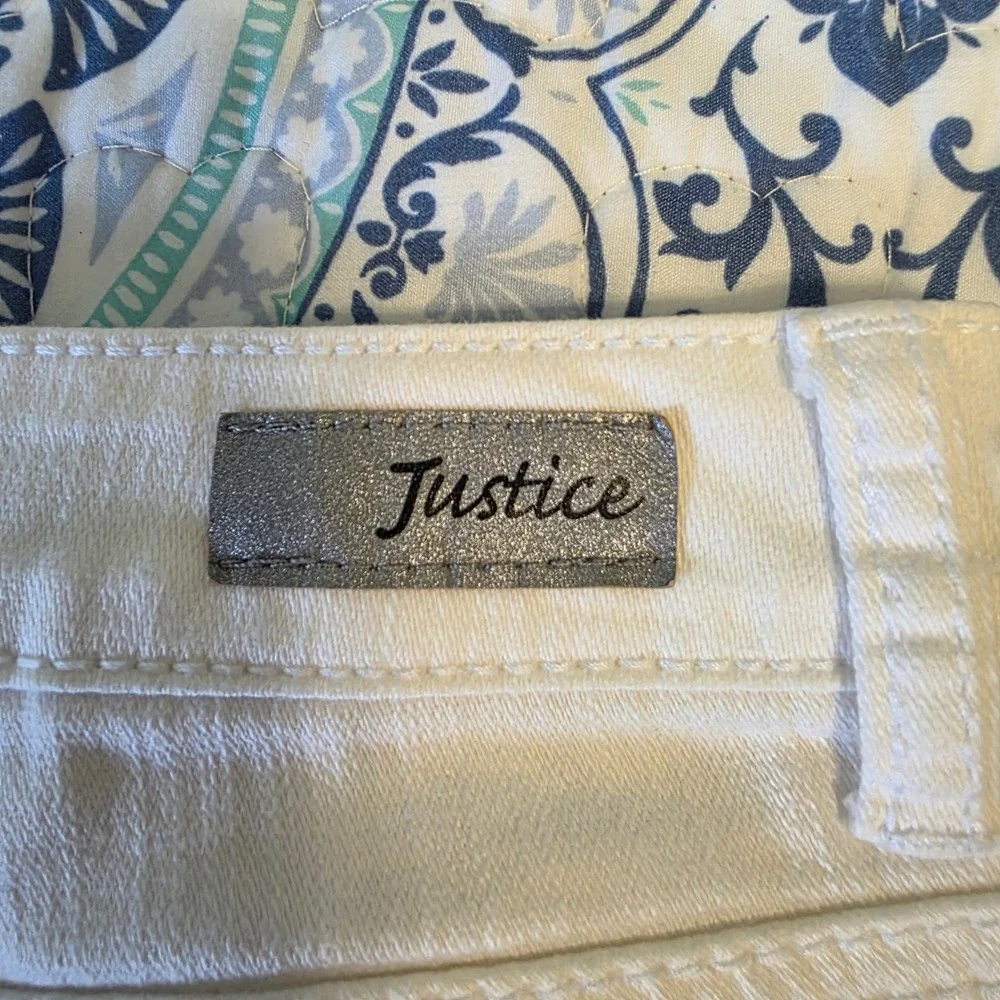 Justice Girls White Denim Bermuda Shorts Size 12R Simply Low Cuffed Hem